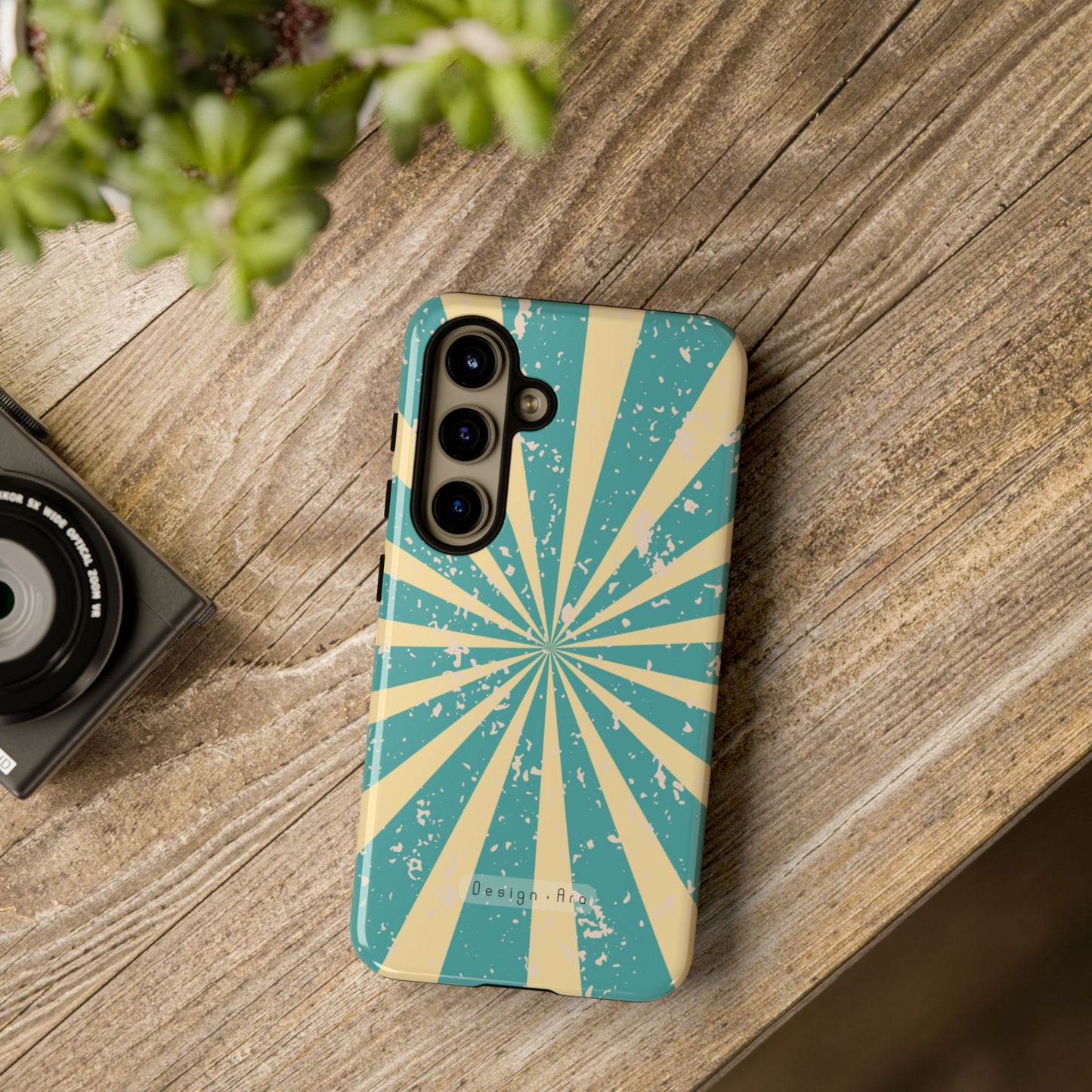 Retro Sunburst tyrkysový obal na telefon – odolný kryt pro spolehlivou ochranu telefonu