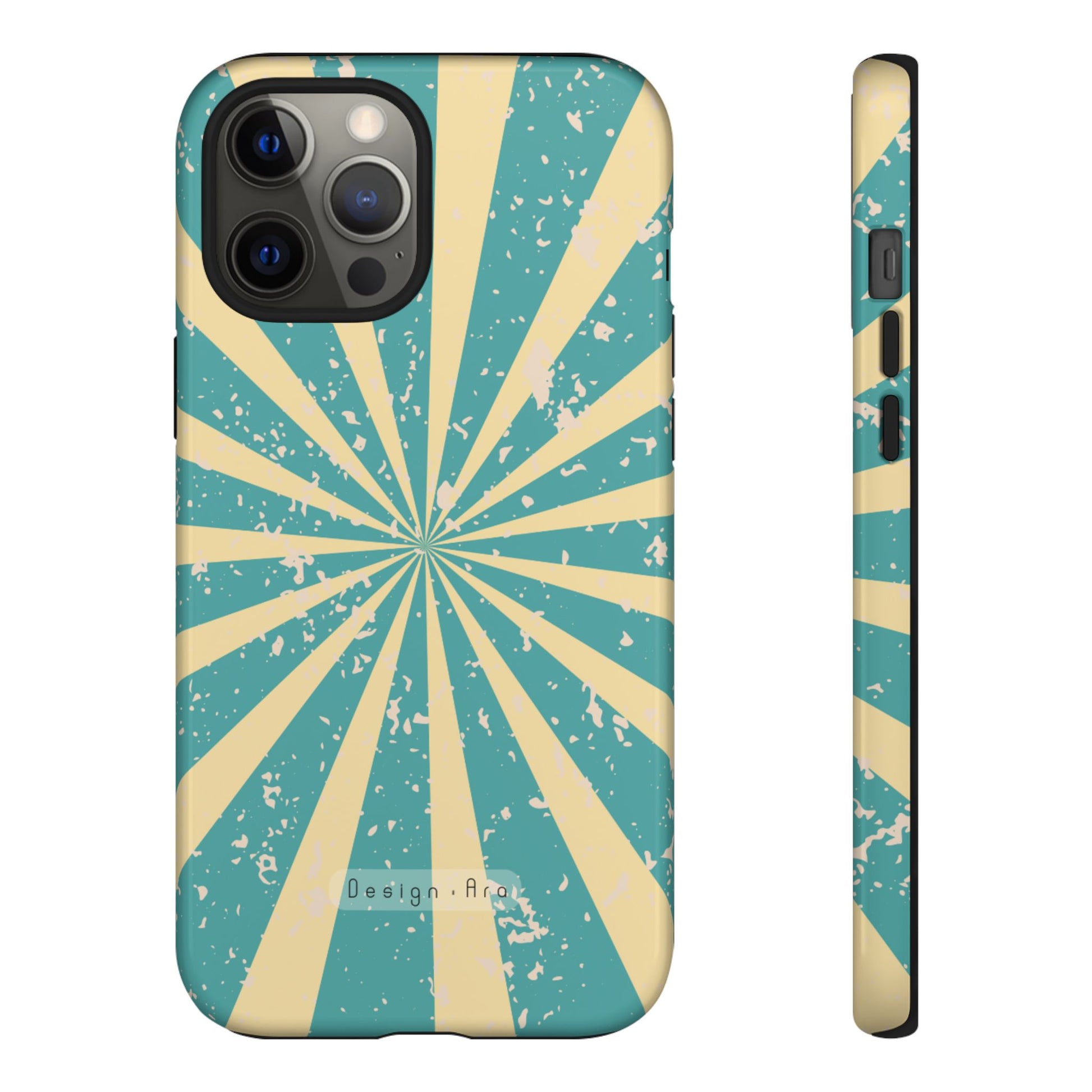 Retro Sunburst telefonní kryt v tyrkysové barvě s ochranou proti nárazům