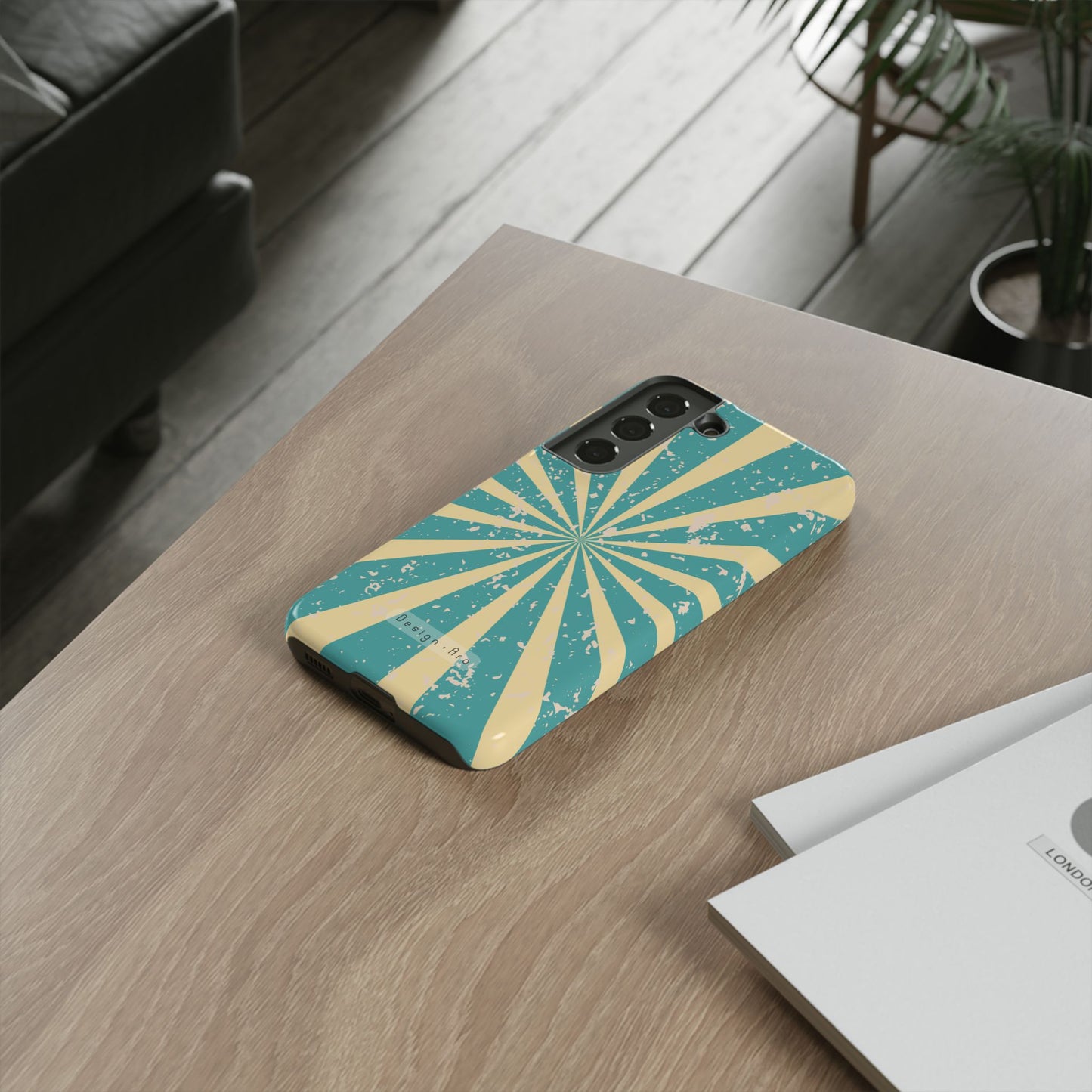 Retro Sunburst tyrkysový obal na telefon – odolný kryt pro spolehlivou ochranu telefonu