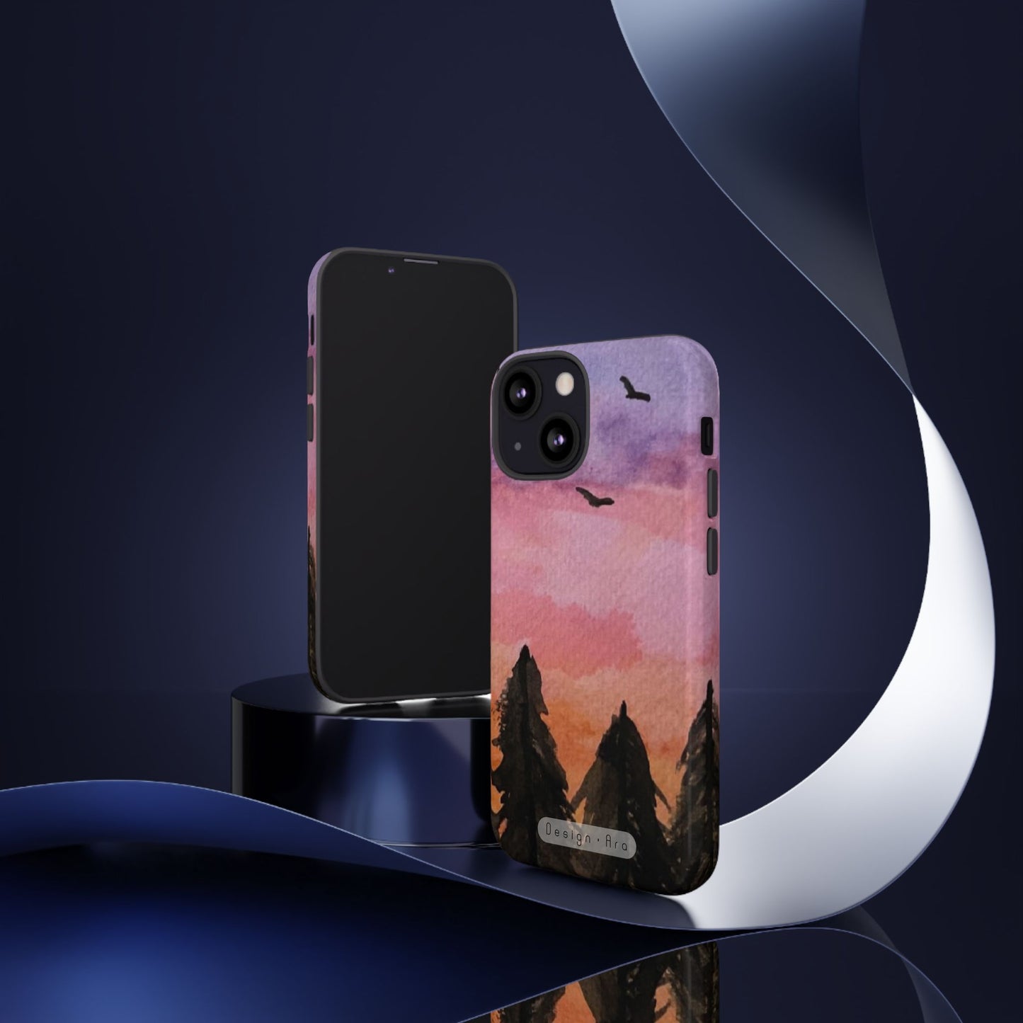 Přírodní obal na telefon – odolné pouzdro s motivem horského západu slunce