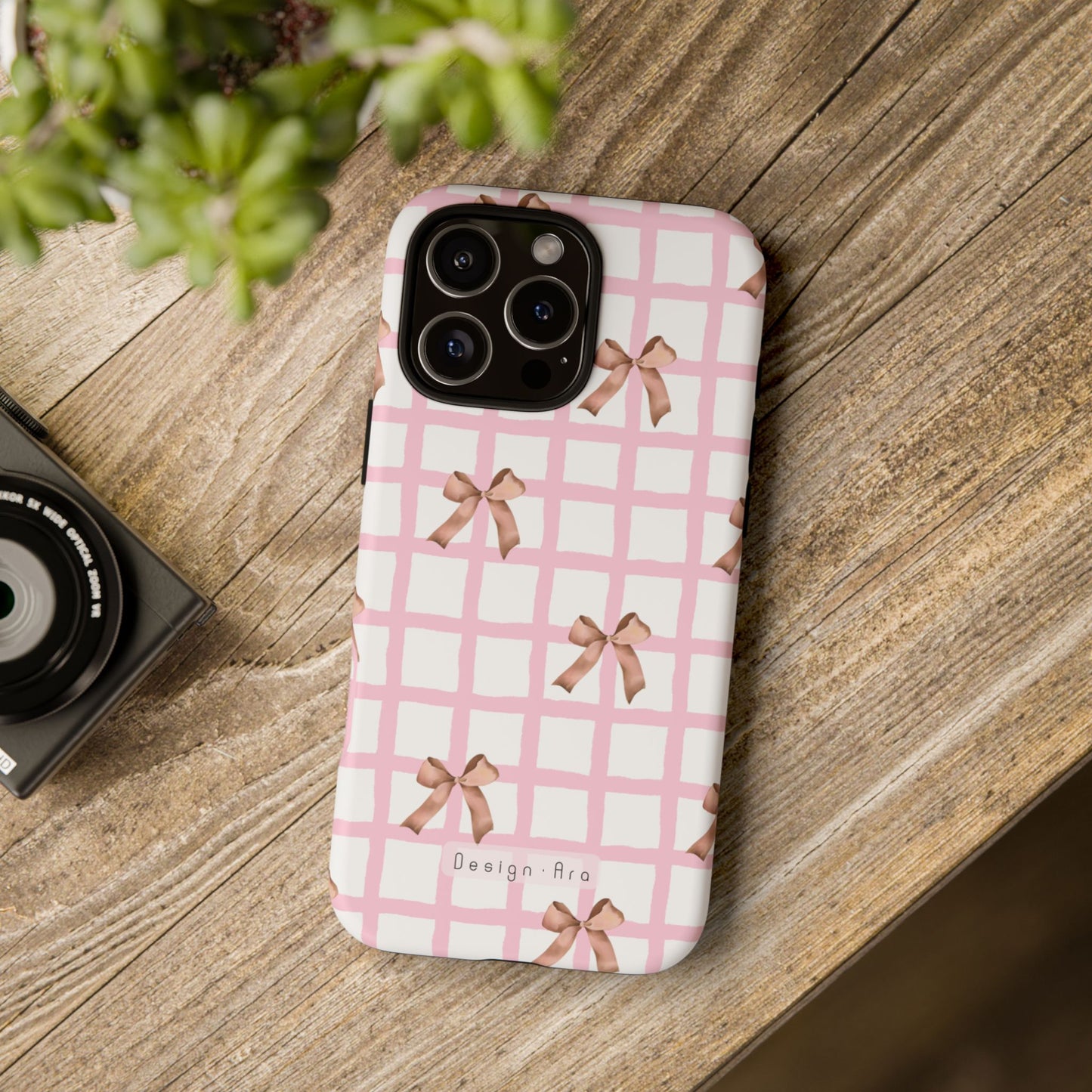 Roztomilý kryt na telefon s růžovým kostkovaným vzorem a mašličkami, stylový obal na mobil, dárek pro ni, módní doplňky pro ženy