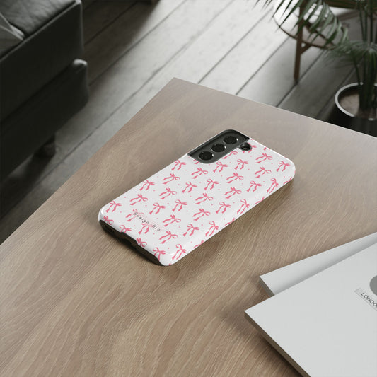 Růžový kryt s mašlí, roztomilý dárek pro ni, stylový obal na telefon, odolný doplněk k technice, ideální k narozeninám i svátkům