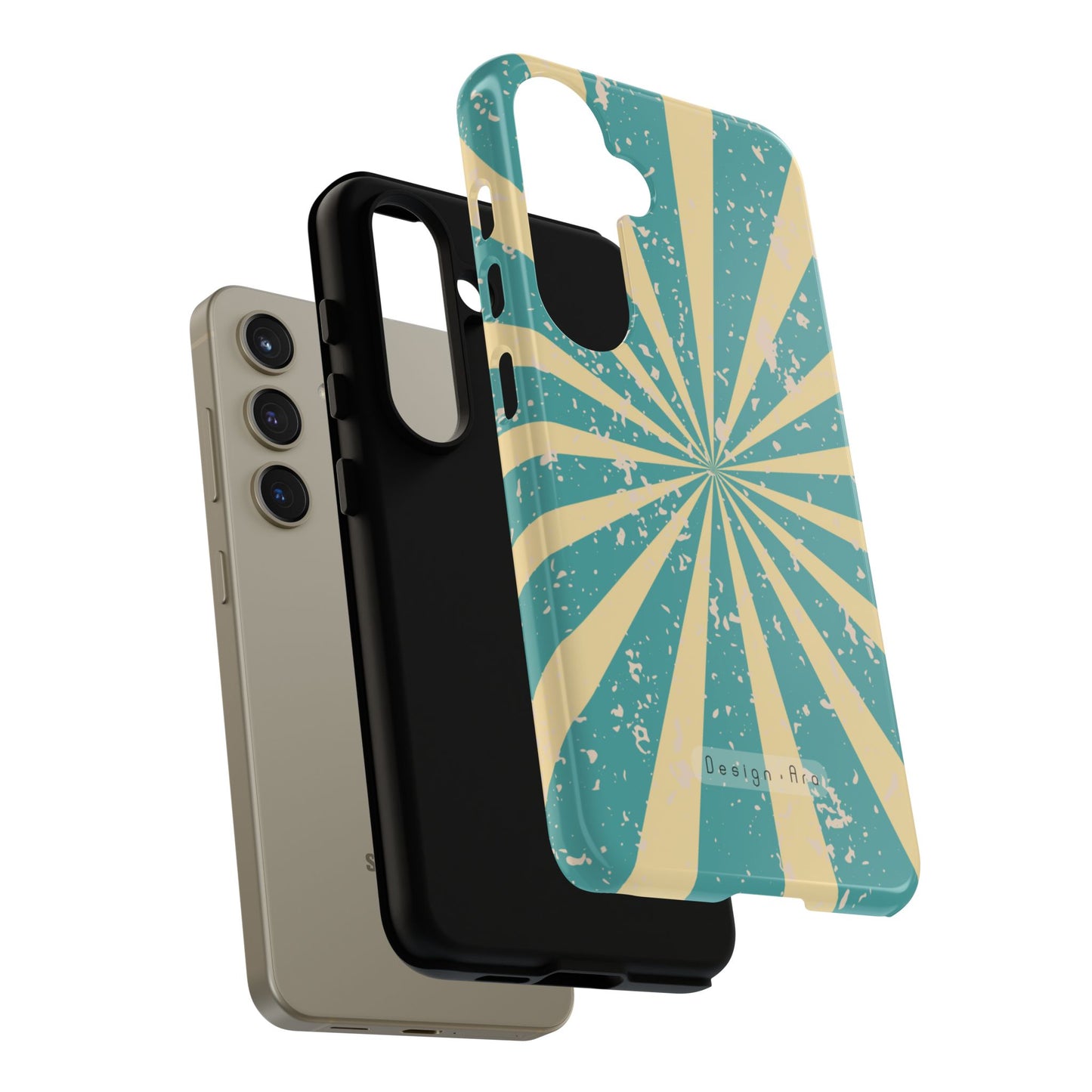 Retro Sunburst tyrkysový obal na telefon – odolný kryt pro spolehlivou ochranu telefonu