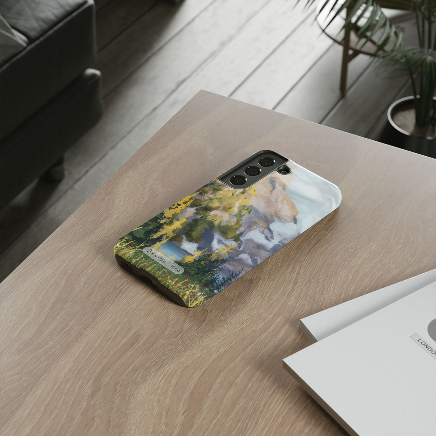 Přírodní obal na telefon – odolné pouzdro s motivem horské krajiny