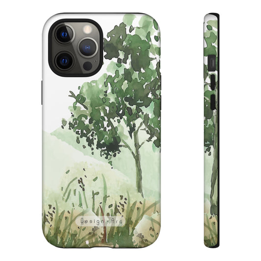 Odolný přírodní obal na telefon – design zelené krajiny