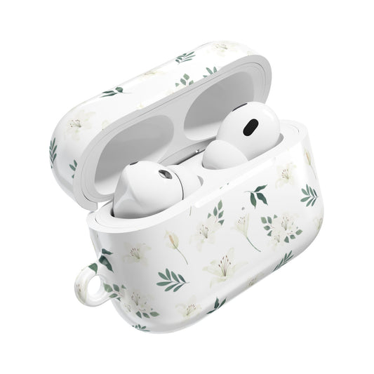 Pouzdro na AirPods s elegantním motivem bílých květů pro stylovou ochranu sluchátek