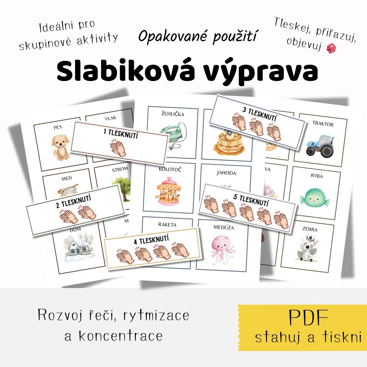 Kartičky na slabikování – kompletní sada 1 až 5 slabik 👏