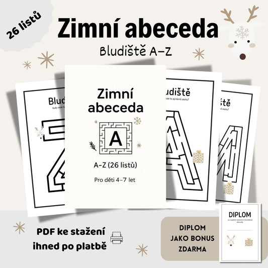 Zimní abeceda – bludiště A–Z (26 listů)