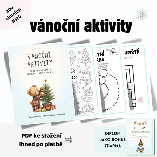 Vánoční aktivity – 30+ zimních listů + diplom (PDF)