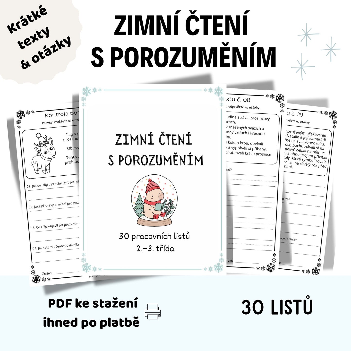 Zimní čtení s porozuměním – 30 pracovních listů
