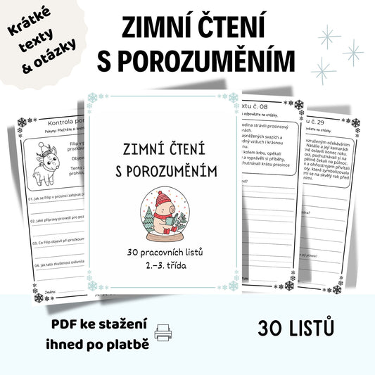 Zimní čtení s porozuměním – 30 pracovních listů