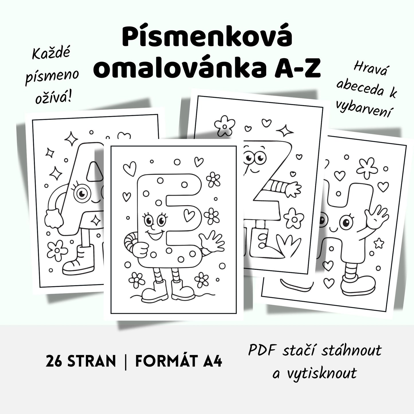 Písmenková omalovánka – celá abeceda k vybarvení (A–Z)